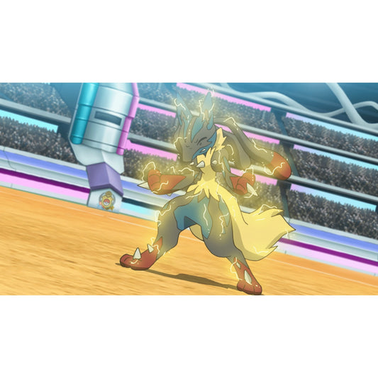 Un Méga-Lucario paralysé en plein combat
