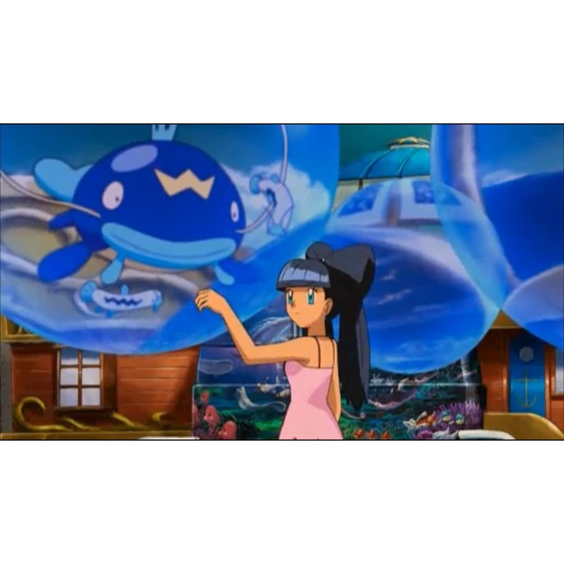 Lizabeth avec les Pokémon de la troupe