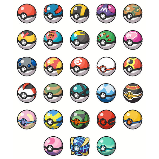Une planche des différents types de Poké Balls
