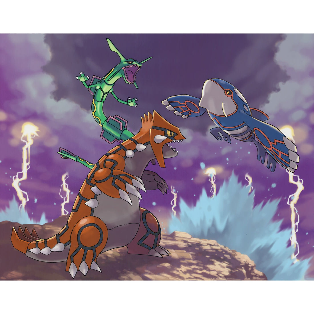 Rayquaza affrontant Groudon et Kyogre, artwork de Pokémon Émeraude