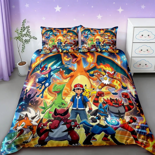 Housse de couette Pokémon Sacha et son Équipe