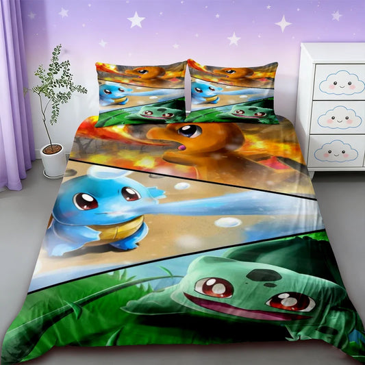 Housse de couette Pokémon Carapuce et Bulbizarre