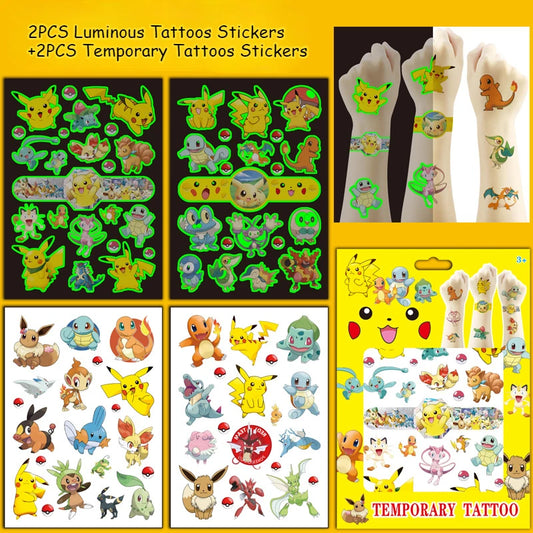 Tatouages éphémères Pokémon lot de 4 planches