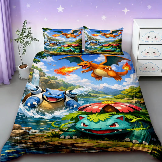 Housse de couette Pokémon Dracaufeu et Tortank