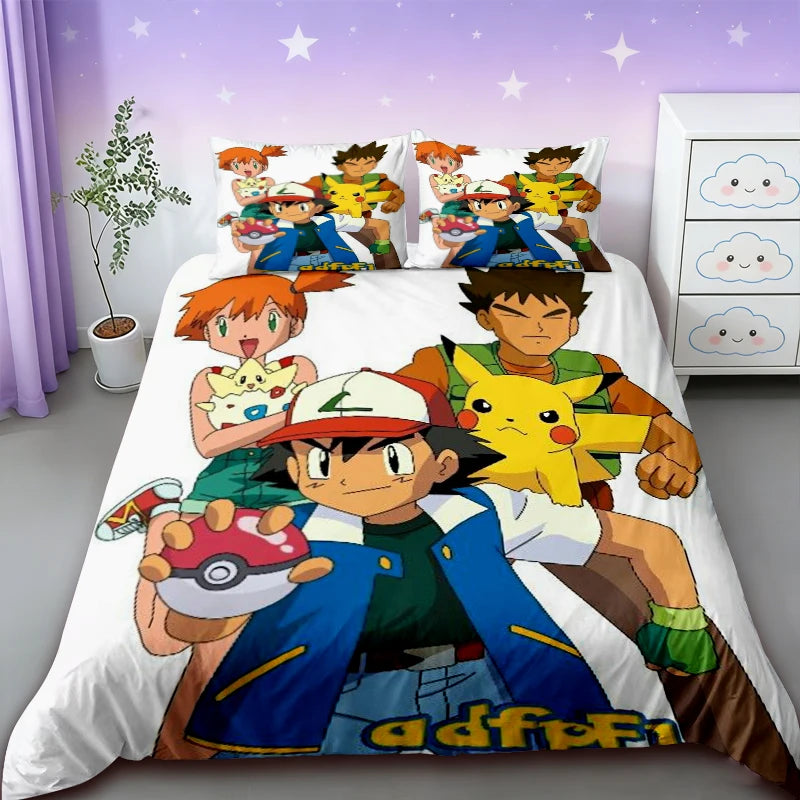 Housse de couette Pokémon Sacha, Ondine et Pierre