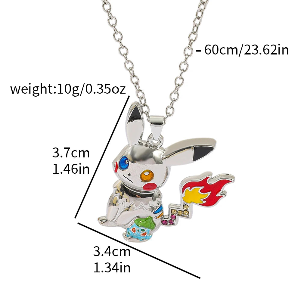 Collier Pokémon - Pikachu Argenté à la Flamme