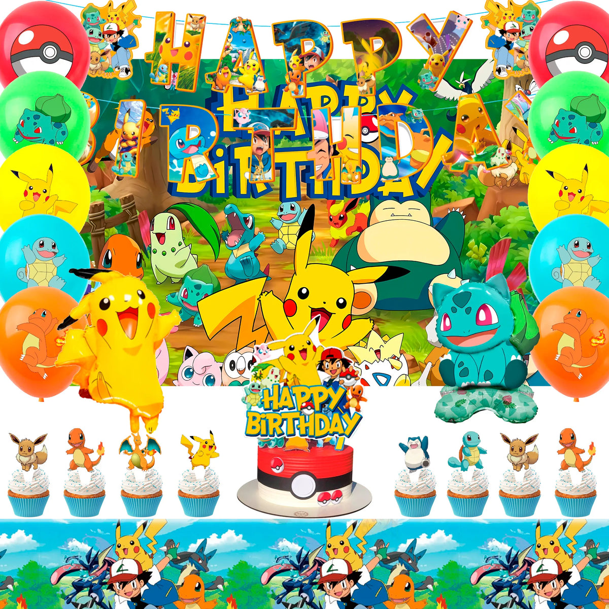 Décorations Anniversaire Pokémon - Ensemble Complet 38 Pièces