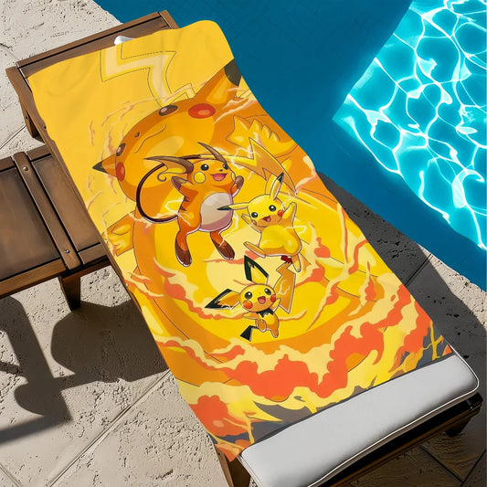 Serviette de Plage Pokémon - Pichu, Pikachu et Raichu