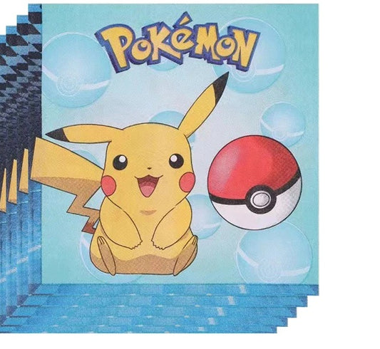 Serviettes Anniversaire Pokémon - Pikachu sur Fond Bleu