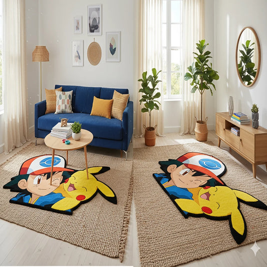 Tapis en Forme de Sacha et Pikachu